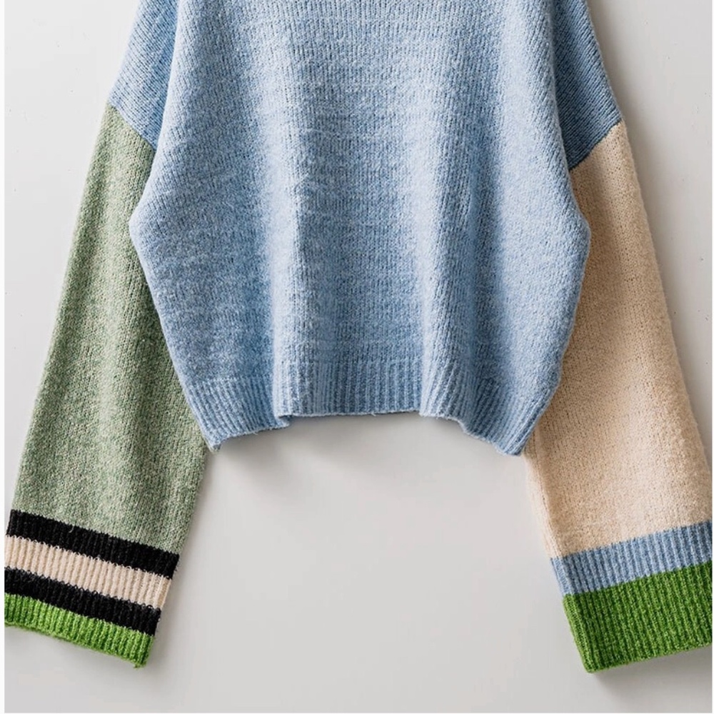 NEW!! Urban Daizy Colorblock Knit Cropped Sweater Over Sized SZ’s S,M,L - Picture 3 of 9